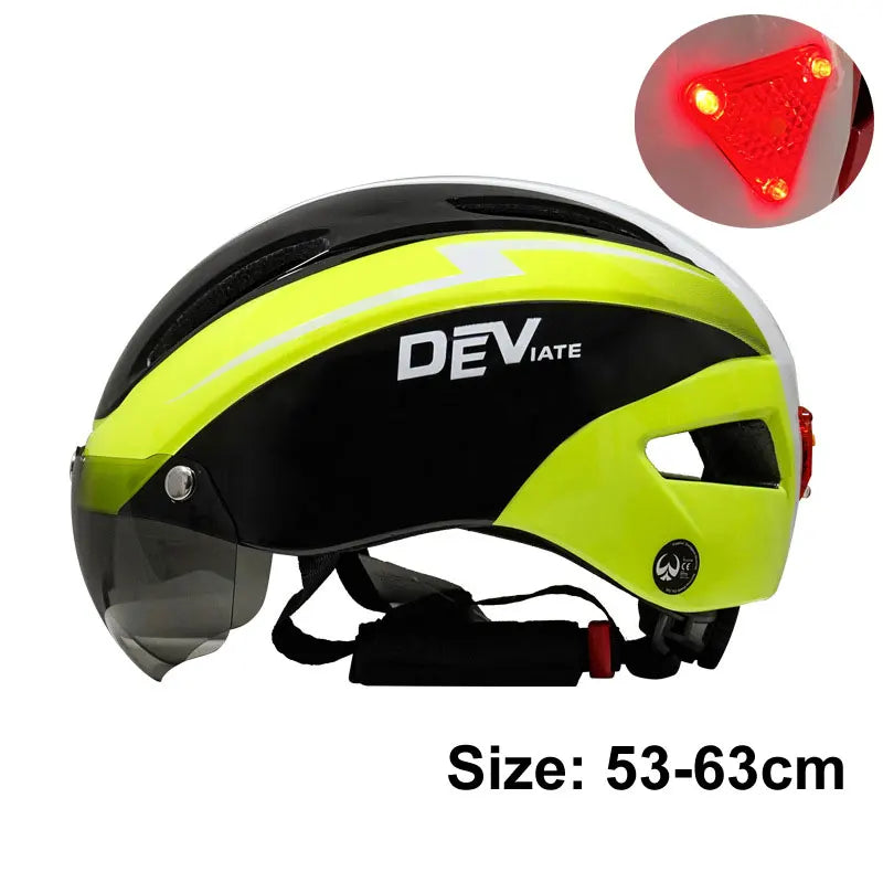 Bicycle Helmet with LED Light for Men and Women, Magnetic Lens Cycling Helmet, Road, Mountain, Riding, Bike Sports, Skateboard, Scooter