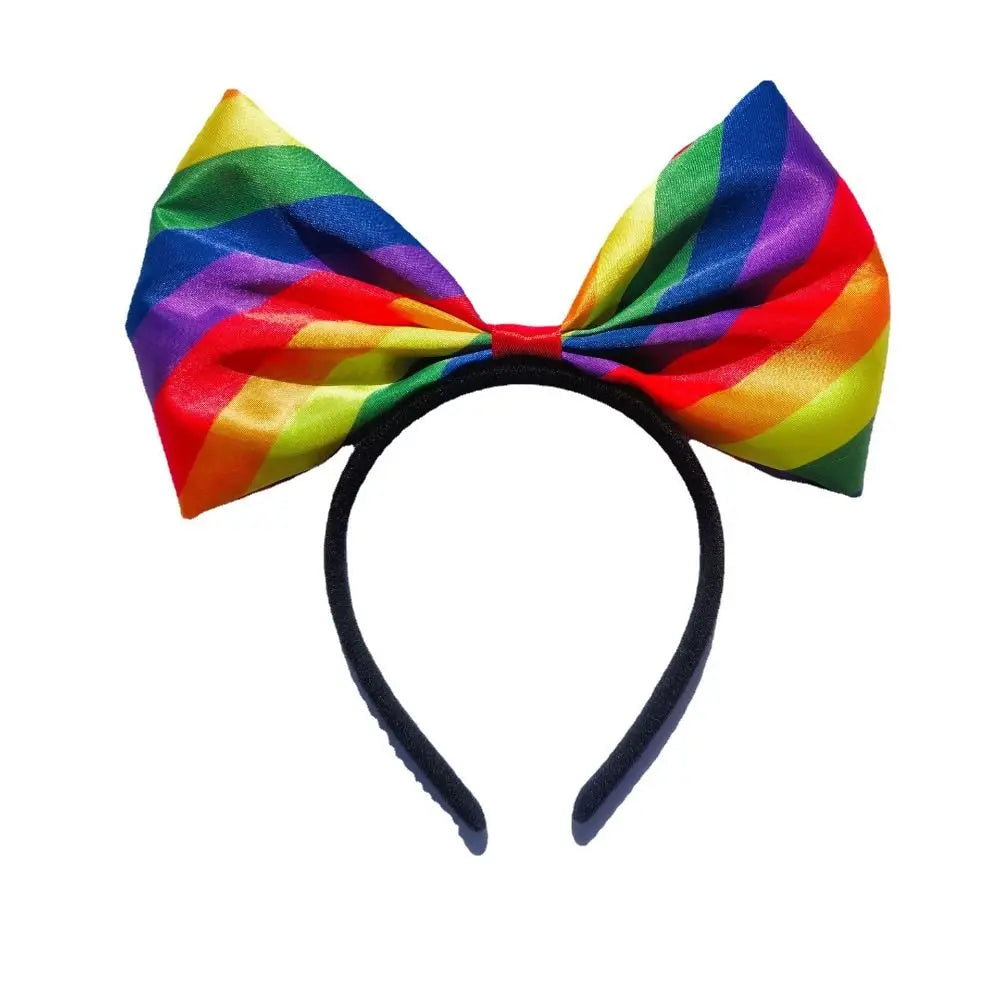 Colorful Rainbow Bowknot Hair Hoop Beautiful Fabric Art Rainbow Bow Headband Soft Durable Party Head Hoop Party Supplies
