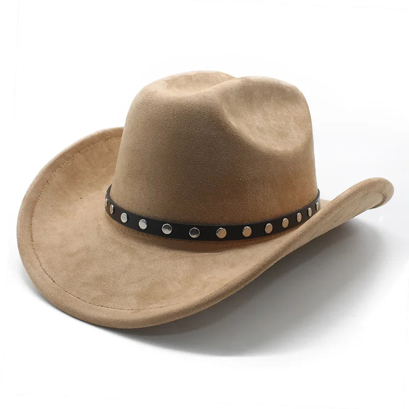 Men's Cowboy Hat with Studded Strap Classic Outdoor Cap with Curved Brim Cotton-Polyester Blend Size 57-58cm Four Seasons