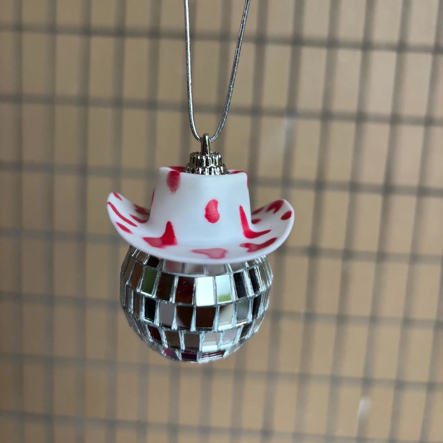 Chapeau de Cowboy Rose Vache Pendentif de Voiture Rétroviseur Boule Disco Bling Porte-clés Accessoires Western Décoration de Sac Rénovation de Voiture