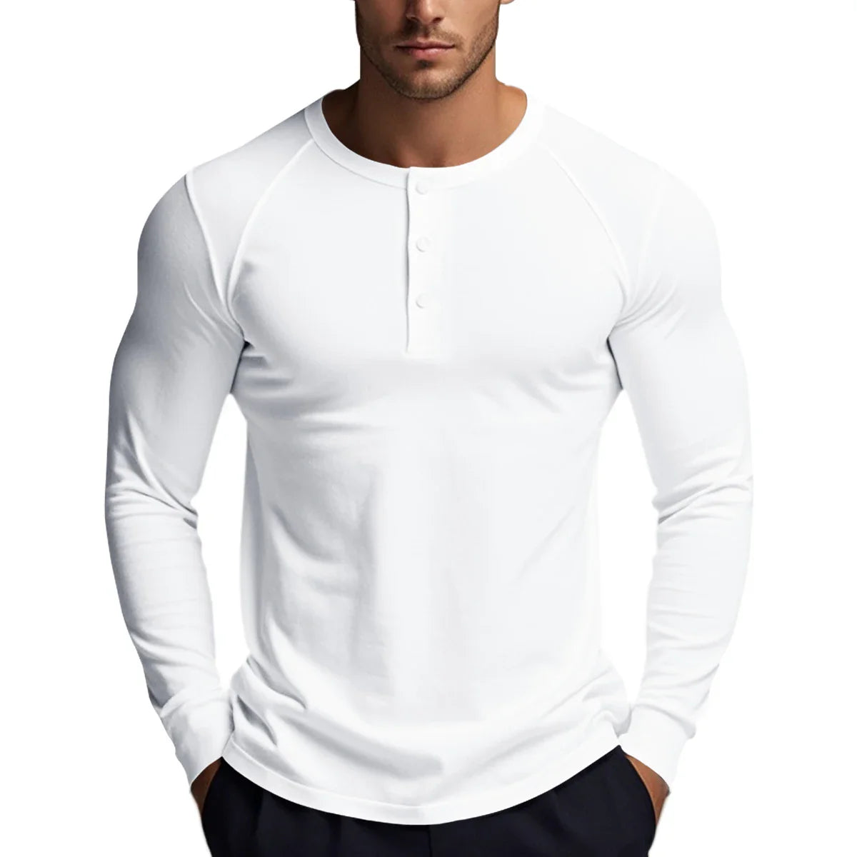 T-shirts boutonnés à manches longues pour hommes, col Henley, décontractés, de haute qualité, pour l'automne