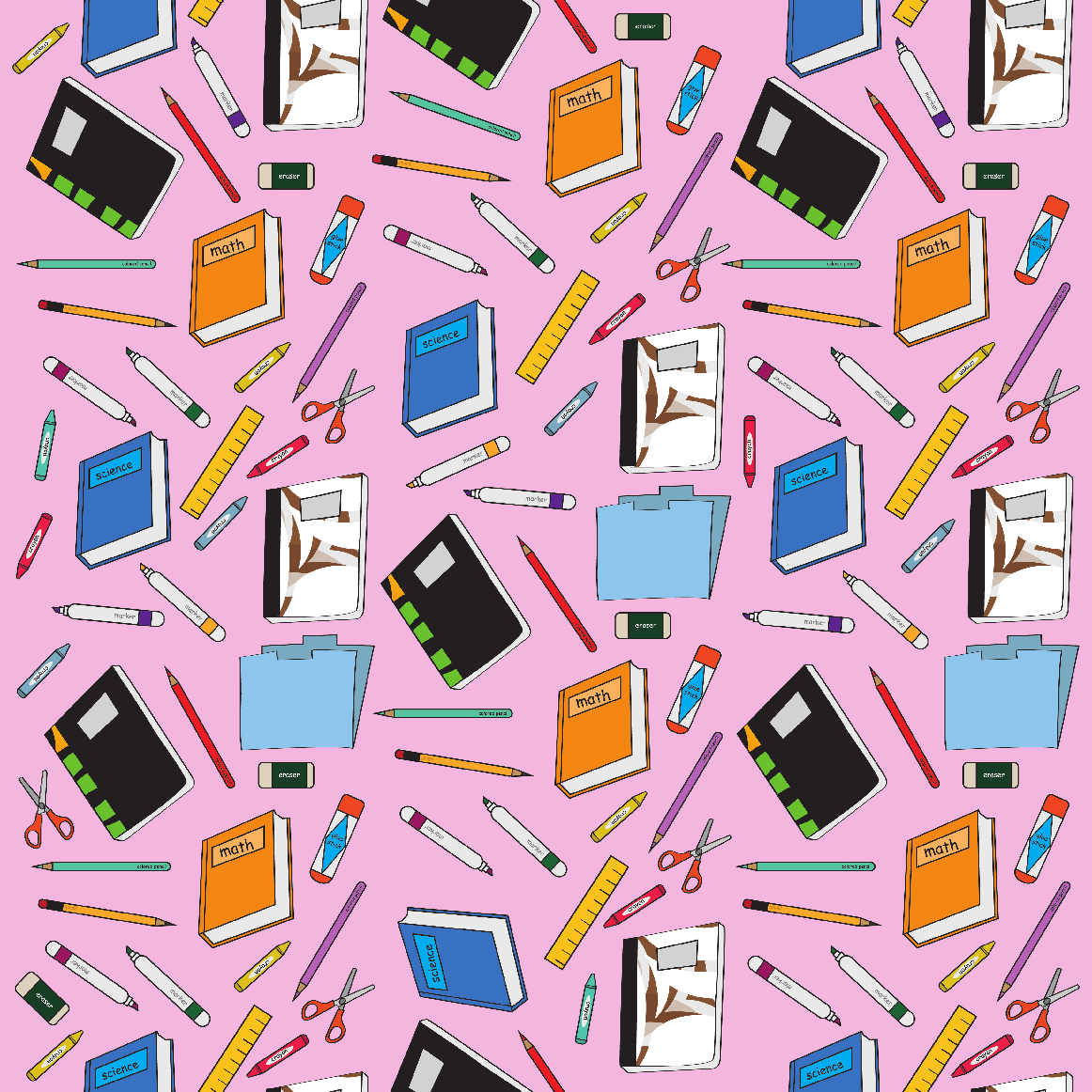 Back to School - School Supplies in Pink Background Prints Adhesive Vinyl