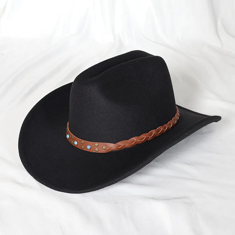 Chapeau de cowboy occidental vintage pour hommes, casquette de jazz de cowgirl avec cloche en cuir à large bord, chapeaux de Sombrero d'église pour homme