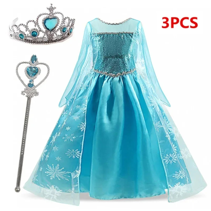 Elsa Princess Dress for Girls Cosplay Elsa Costume Children Halloween Carnival Birthday Clothing Kids Cosplay Snow Queen Costume