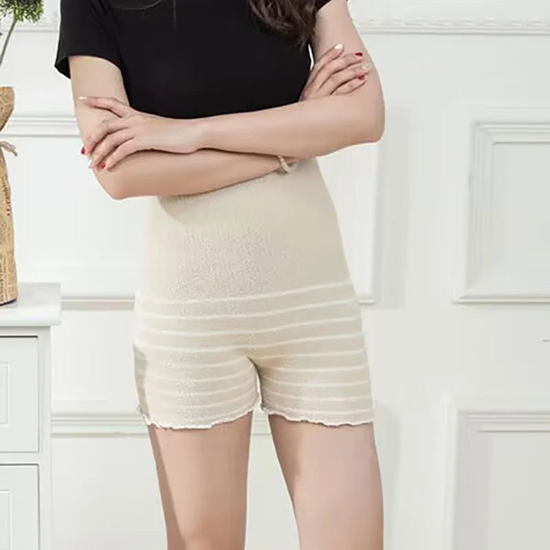 Thick high-waisted leggings for adult girls, double-layered, large velvet, belly protection, warm, palace, shorts, winter, 2024