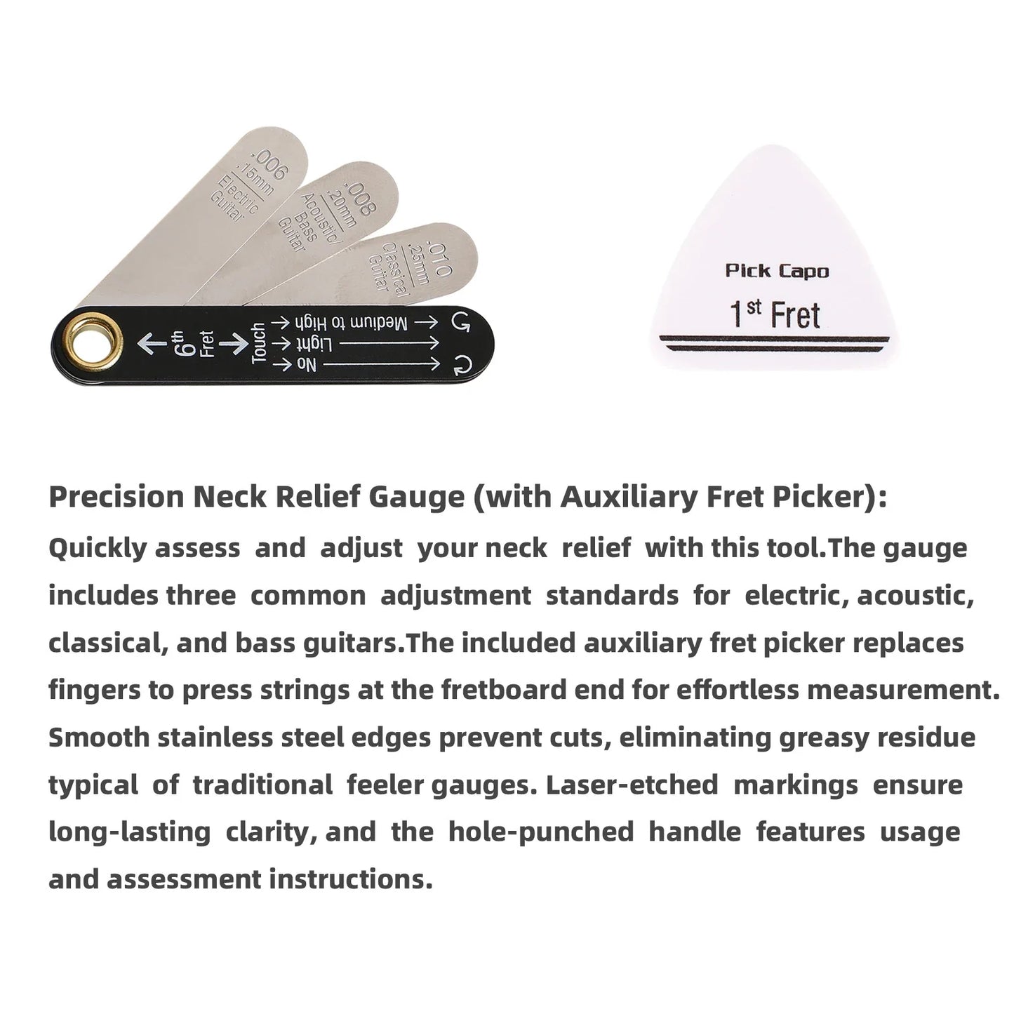 Kit d'outils de réglage de tige en treillis, jauge d'épaisseur de soulagement du cou de précision en acier inoxydable pour tous les Types de guitare (électrique/acoustique/basse)