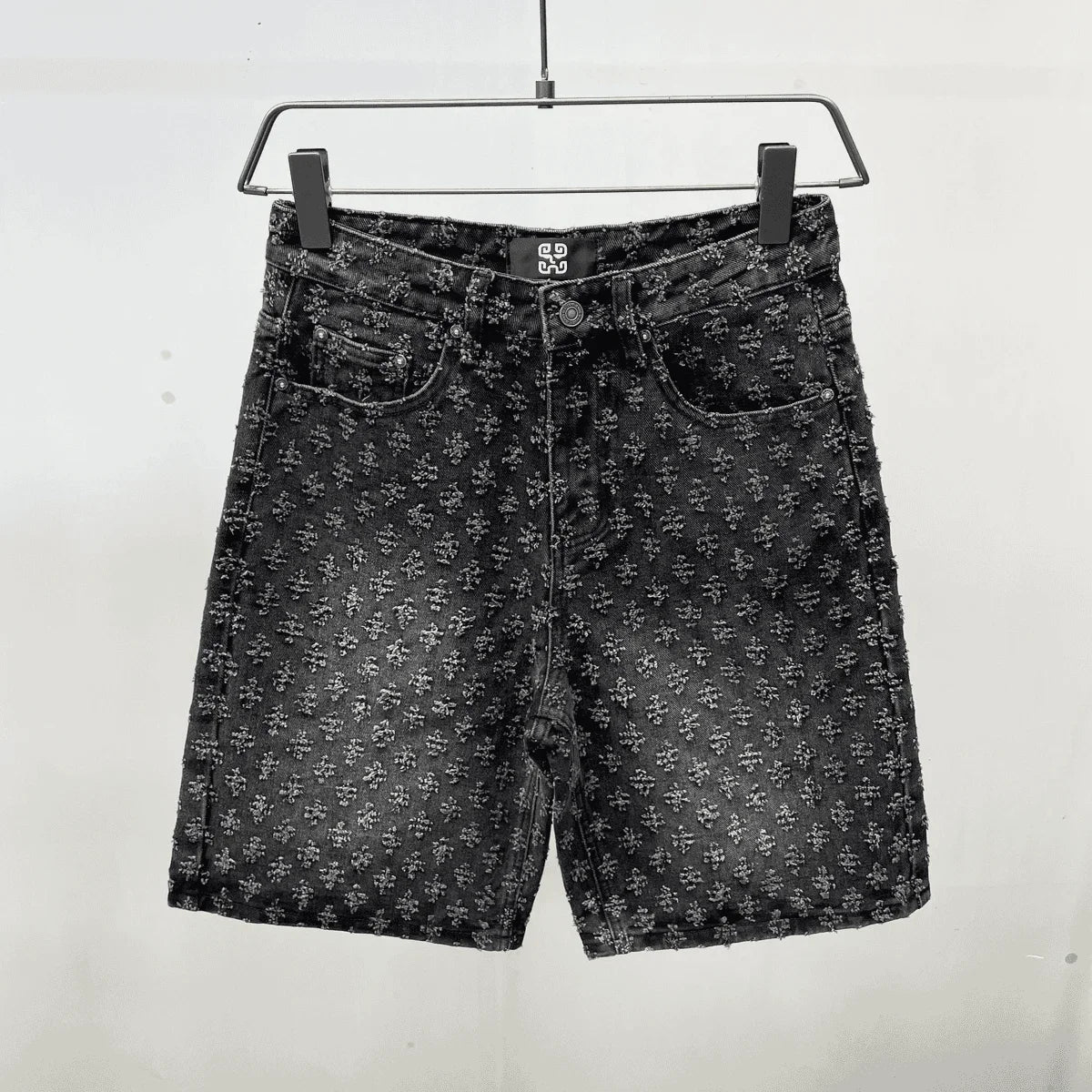 American Street Luxury Quality Retro Y2K Cowboy Shorts Summer Hip Hop Ins Mens Shaved Jacquard Couple Cowboy Pentagonal Pants