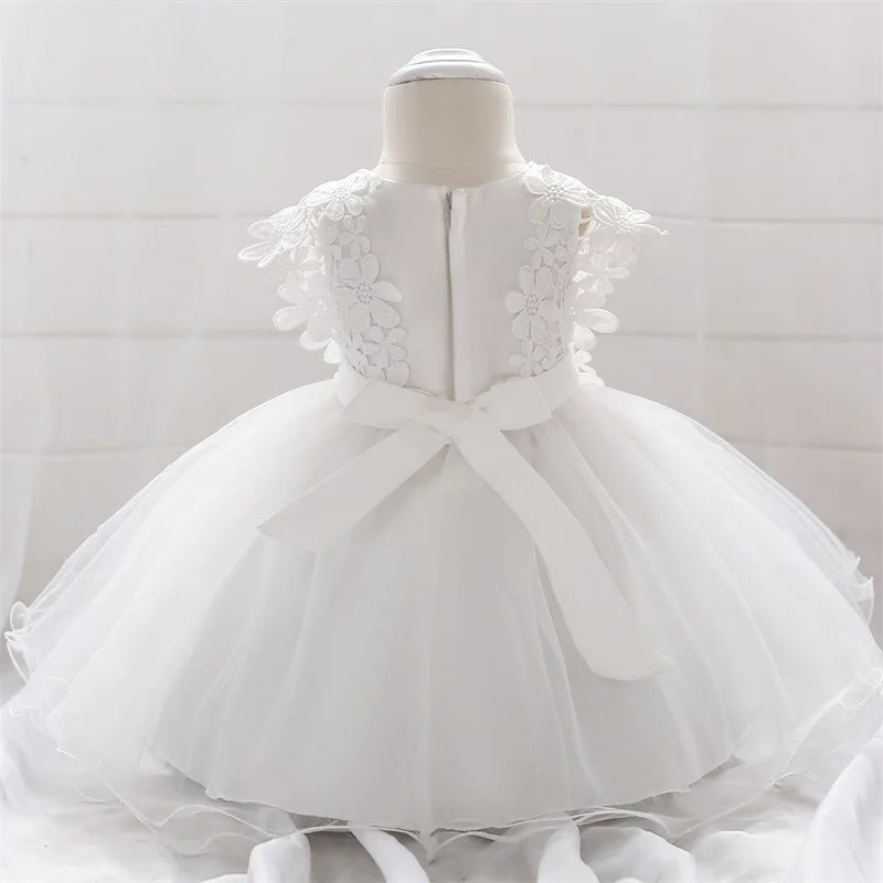 Robe de baptême pour bébé fille, en dentelle blanche, motif de fleurs, en Tulle, pour fête d'anniversaire, robe de mariage pour nouveau-né, 1 an