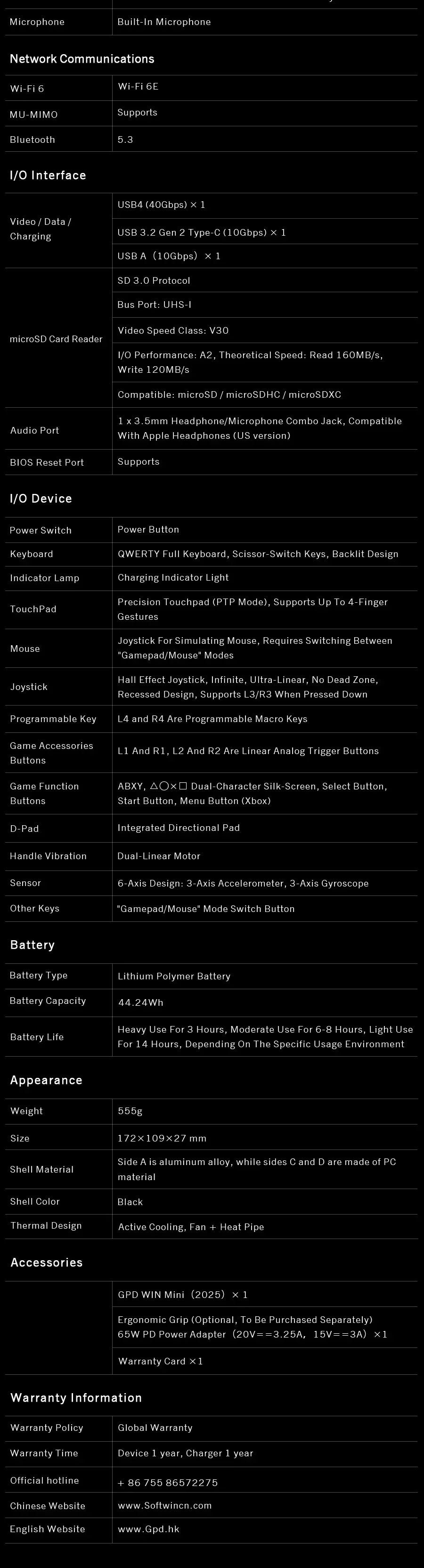GPD 2025 WIN Mini 16 Go 32 Go de mémoire 1 To 2 To de disque dur SSD AMD Ryzen 8840U HX370 Processeur Ordinateur portable de jeu portable Mini PC portable