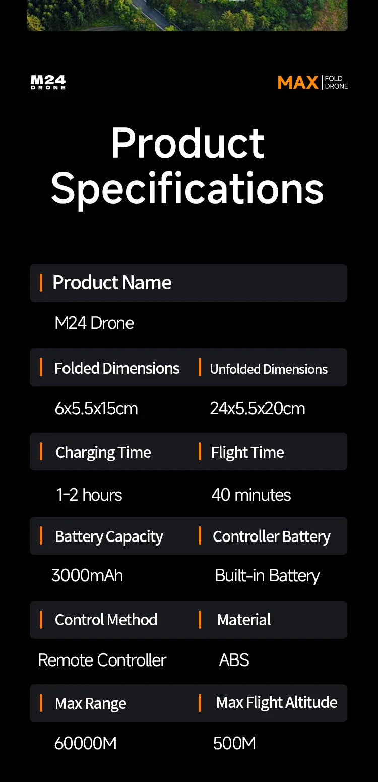 Drone M24 haut de gamme de qualité professionnelle, équipé d'un écran télécommandé 1000M, transmission d'image numérique, quadrirotor sans balais