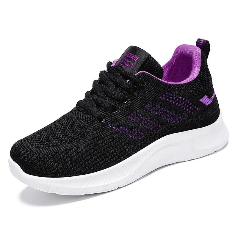 Oulylan Summer Soft Sole Running Shoes Ladies Casual Solid Color Antislip Footwear Outdoor Lace Up Mesh Breathable Sneakers