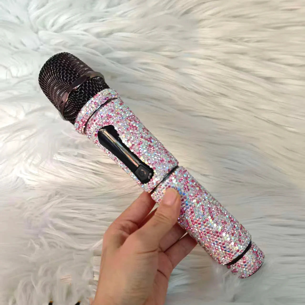 Microphone à main sans fil en strass, micro à fréquence fixe UHF pour fête, karaoké, église professionnelle, spectacle, cadeau de réunion