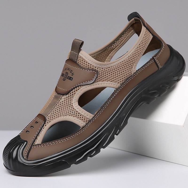 Sandales d'été respirantes pour hommes, surface en maille ajourée, décontractées, polyvalentes, à trous, d'extérieur, de voyage, à fond souple, chaussures de plage à enfiler
