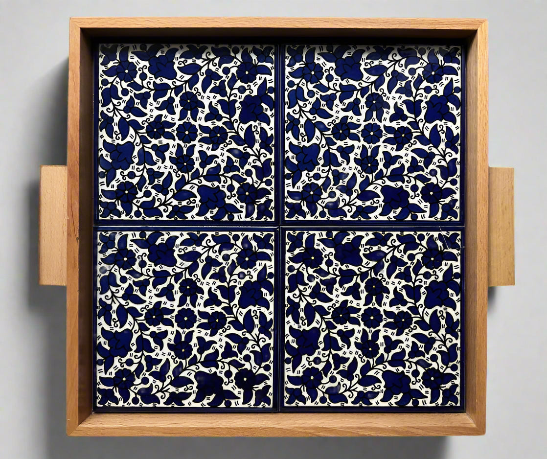 Floral Ceramic Serving Tray | Rectangular & Square - Handmade in Palestine