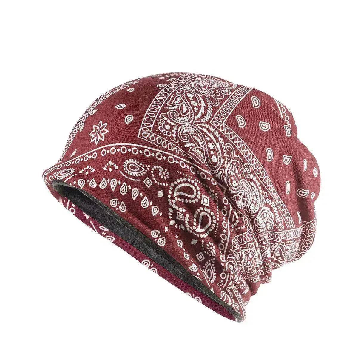 Unisex Autumn Windproof Earmuff Head Cashew Flower Print Pile Hood Hat