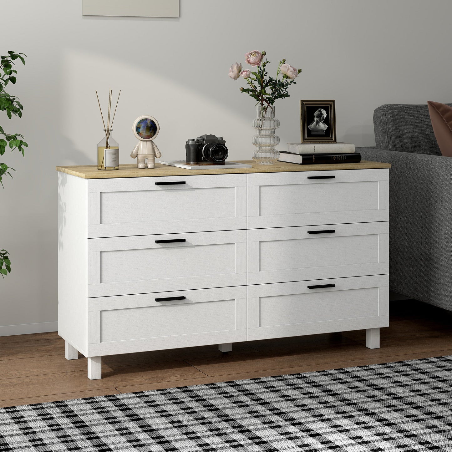 Martha 47" Wide Modern Dresser with 6 Drawers for Bedroom, Living Room and Entryway-White