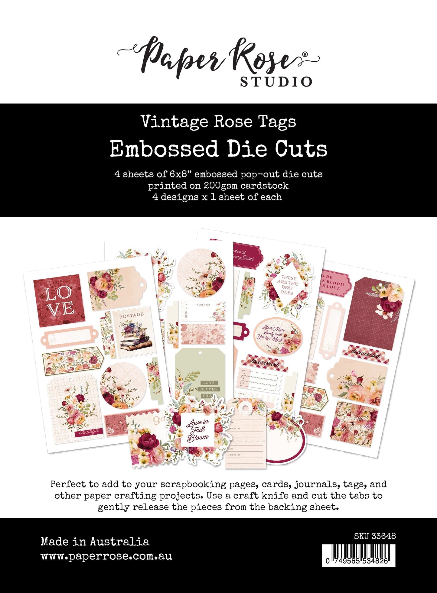 Vintage Rose Tags & Tickets Embossed Die Cuts 33648