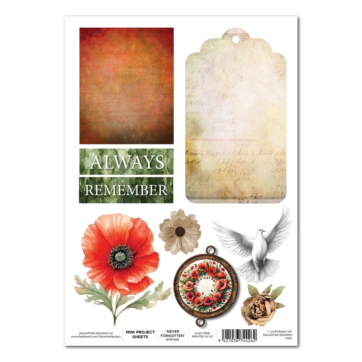 3Quarter Designs Never Forgotten - Mini Project Sheet