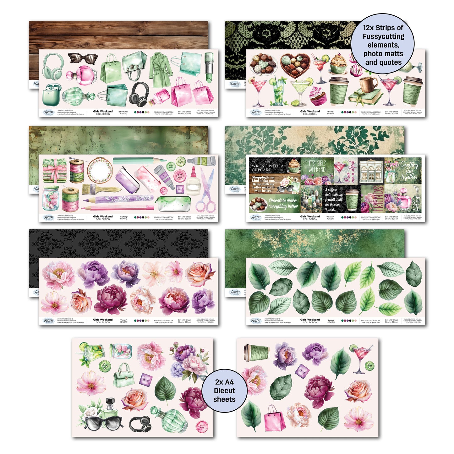 3Quarter Designs Girls Weekend 12x12 Design Paper & Diecuts Set