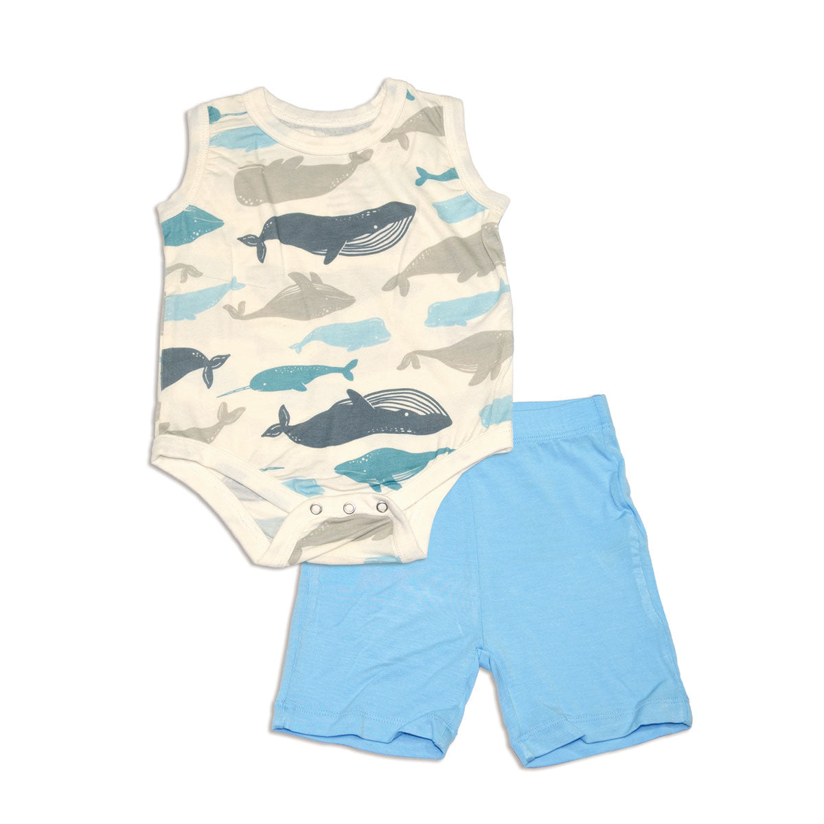 Ensemble Body et Short en Bambou (Imprimé Baleine/Bleuet)