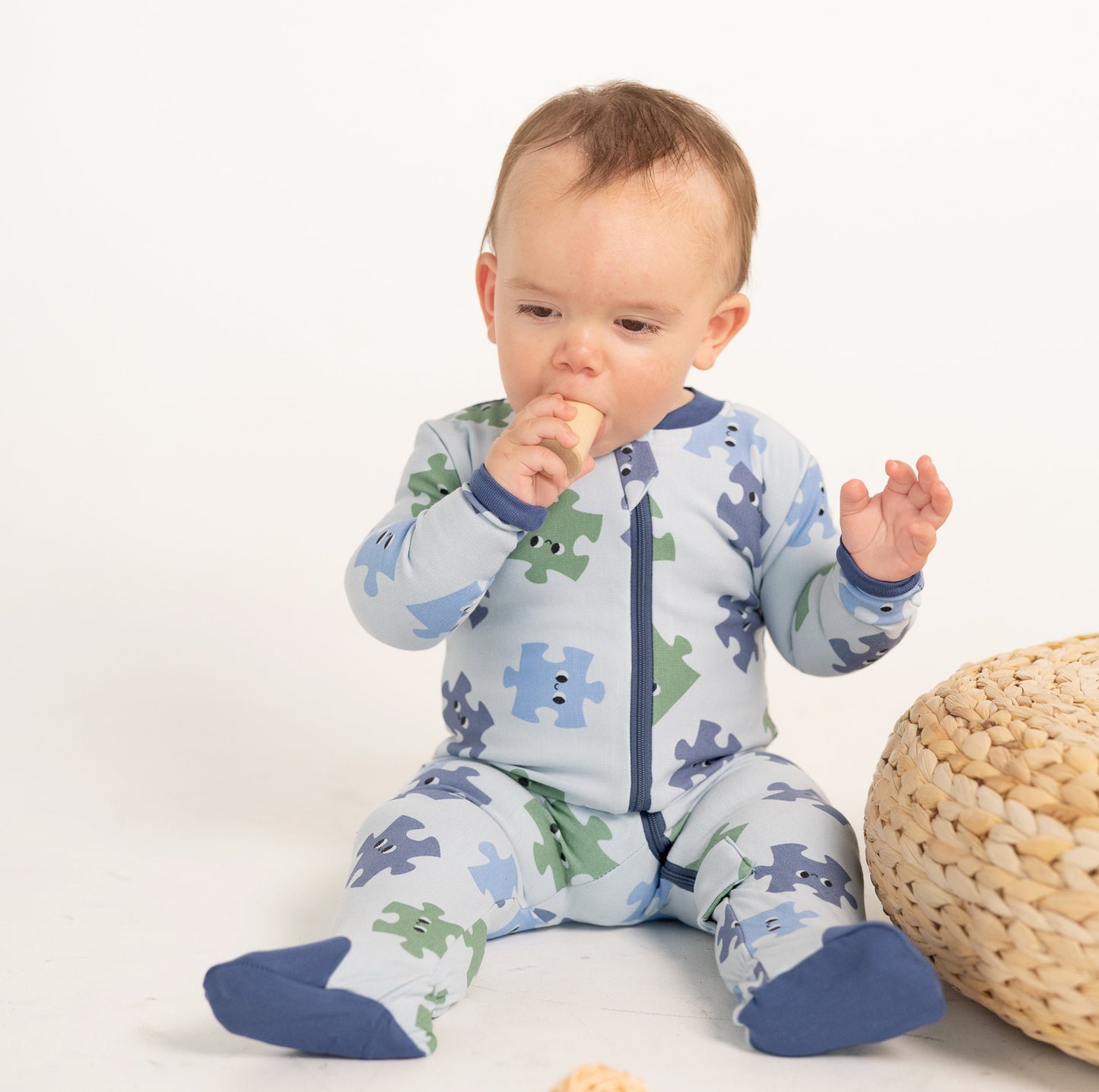 Bamboo Fleece Footie w/2 Way Zipper (Puzzle Pals Print)