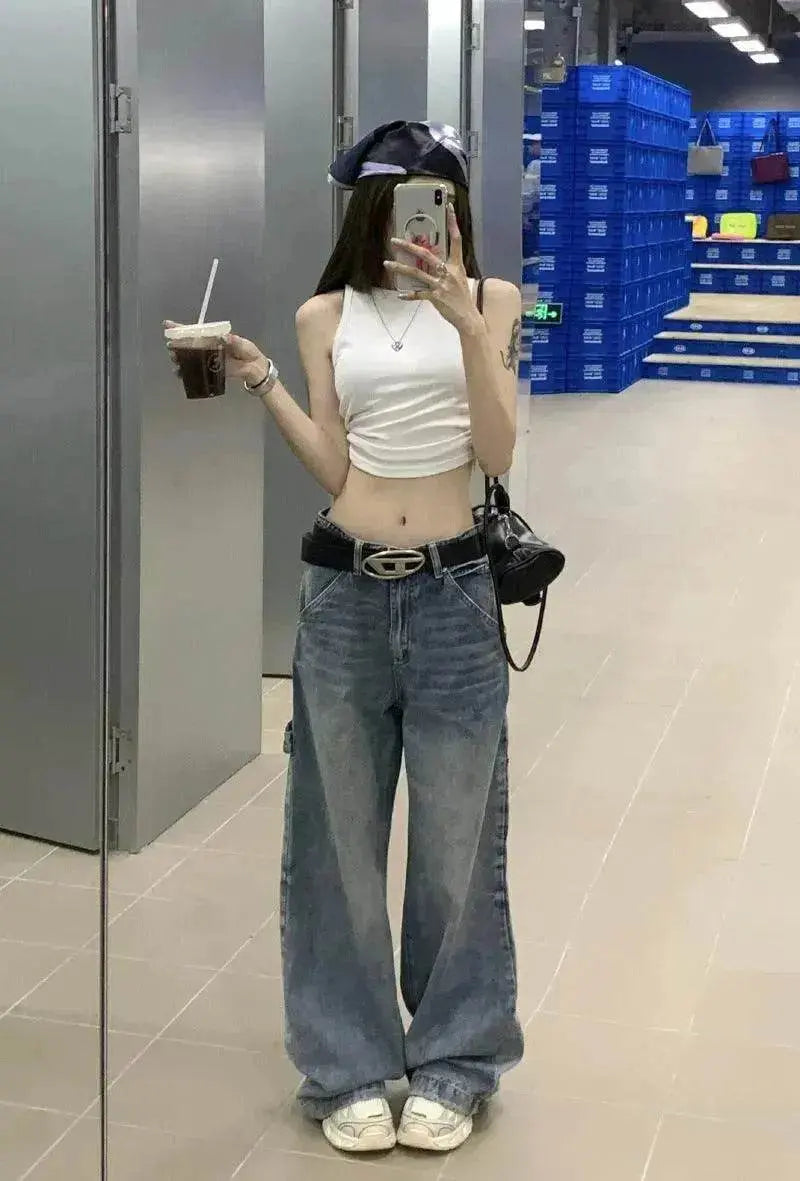 Wide leg Baggy Cargo street Denim Jeans Pant Boyfriend jeans trouser