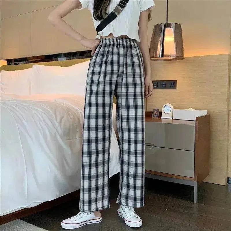 Women's Plaid Wide Leg Casual Pants