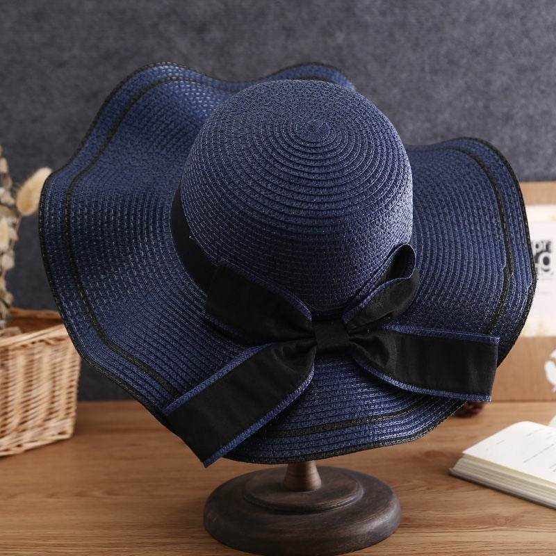 Chapeau de soleil d'été pour femme - Chapeau de paille - Casquette de plage tendance avec nœud - Pliable pour voyage