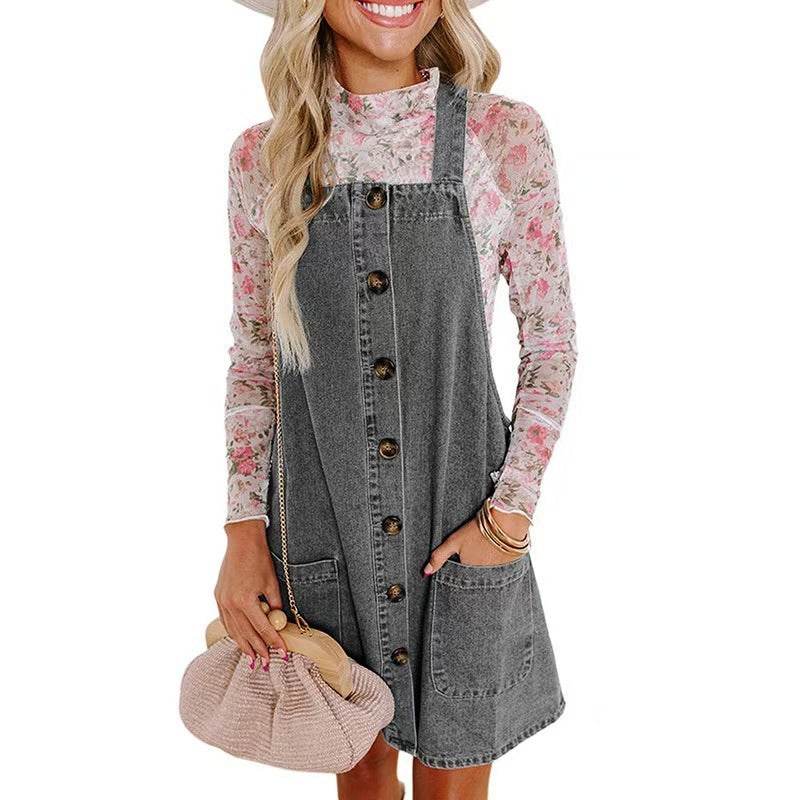 Loose Mini Denim Brace Jeans Jumper Dress