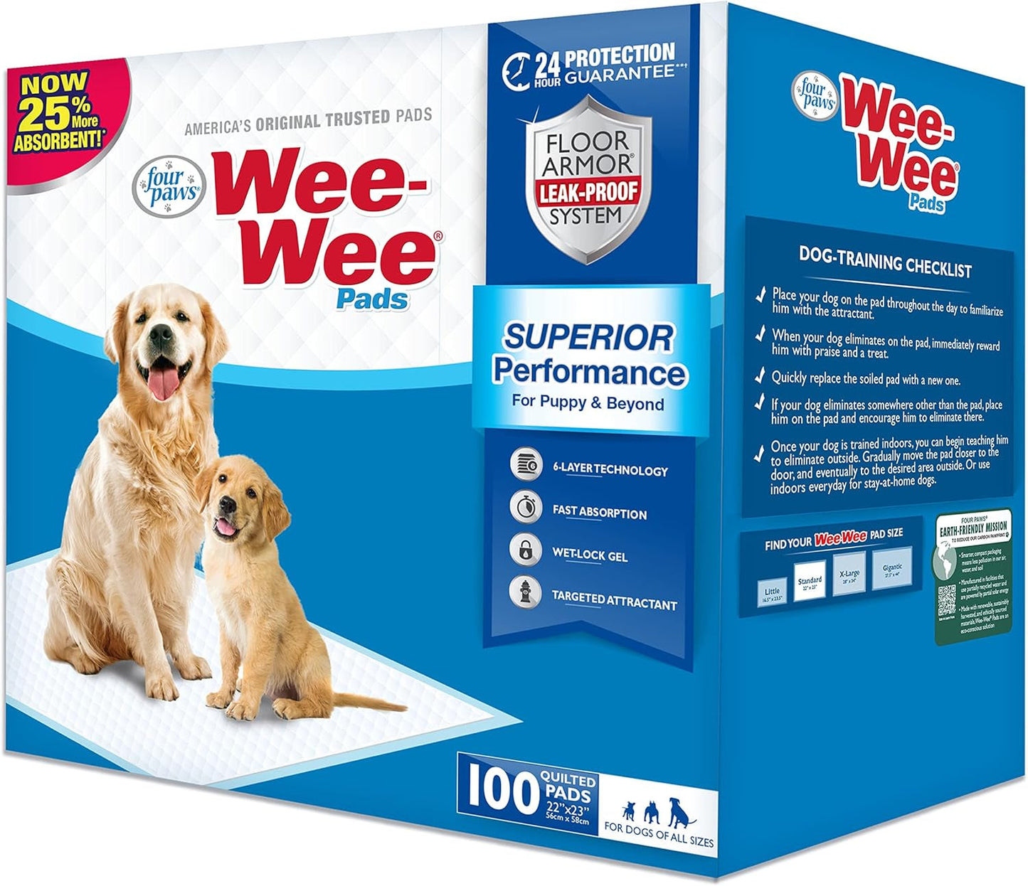 Alèses absorbantes Wee-Wee pour chiens, 100 unités, Original (Chiot) : 22,5" X 23"