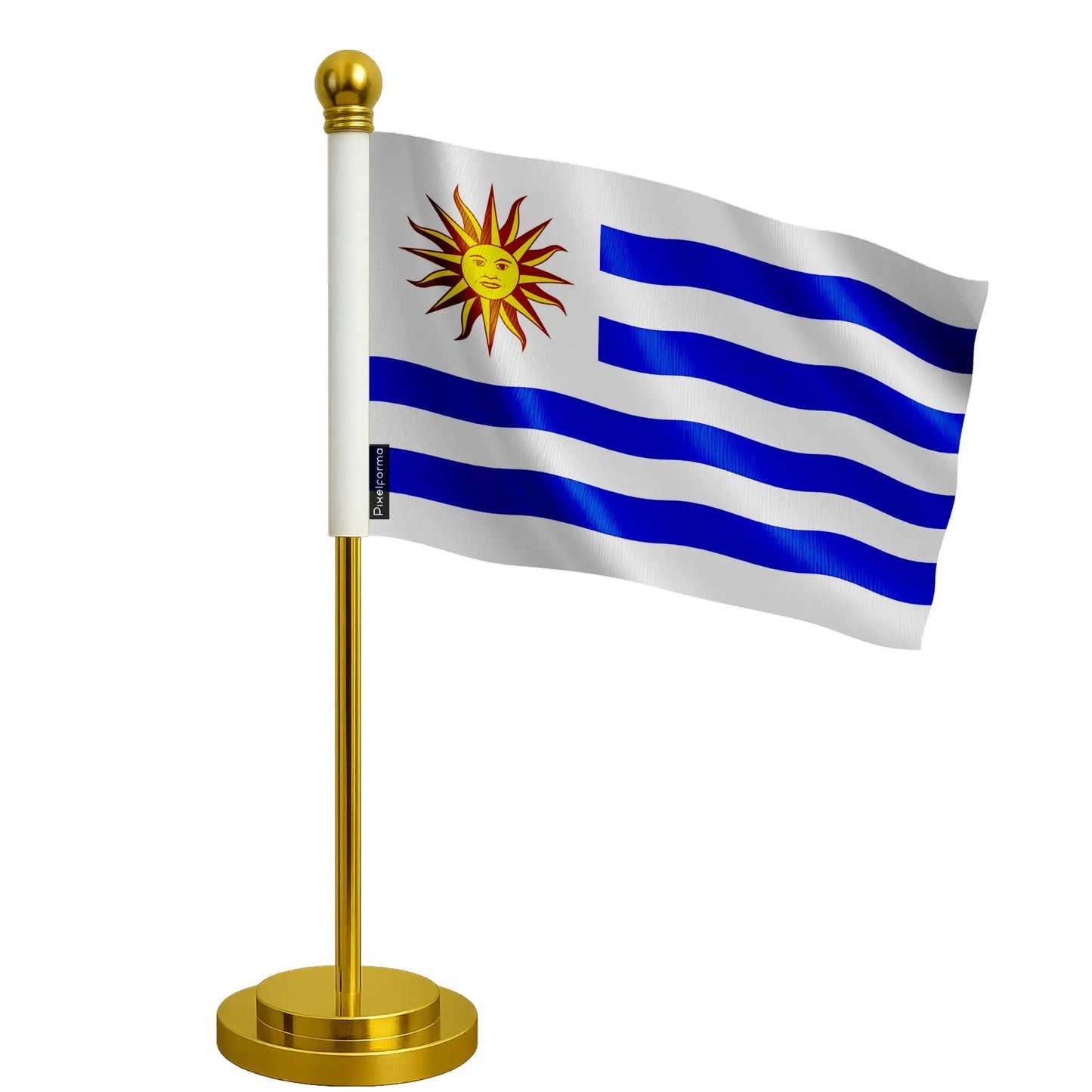 Drapeau De Bureau De L'Uruguay – Polyester – Socle Acier Inoxydable