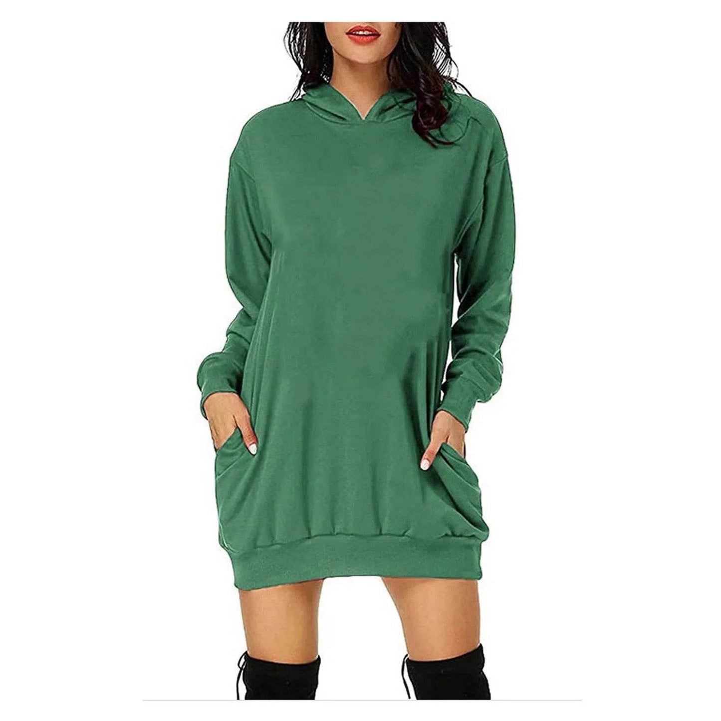 Women Solid Color Hat Dress Sweater Loose Feature Long Sleeves