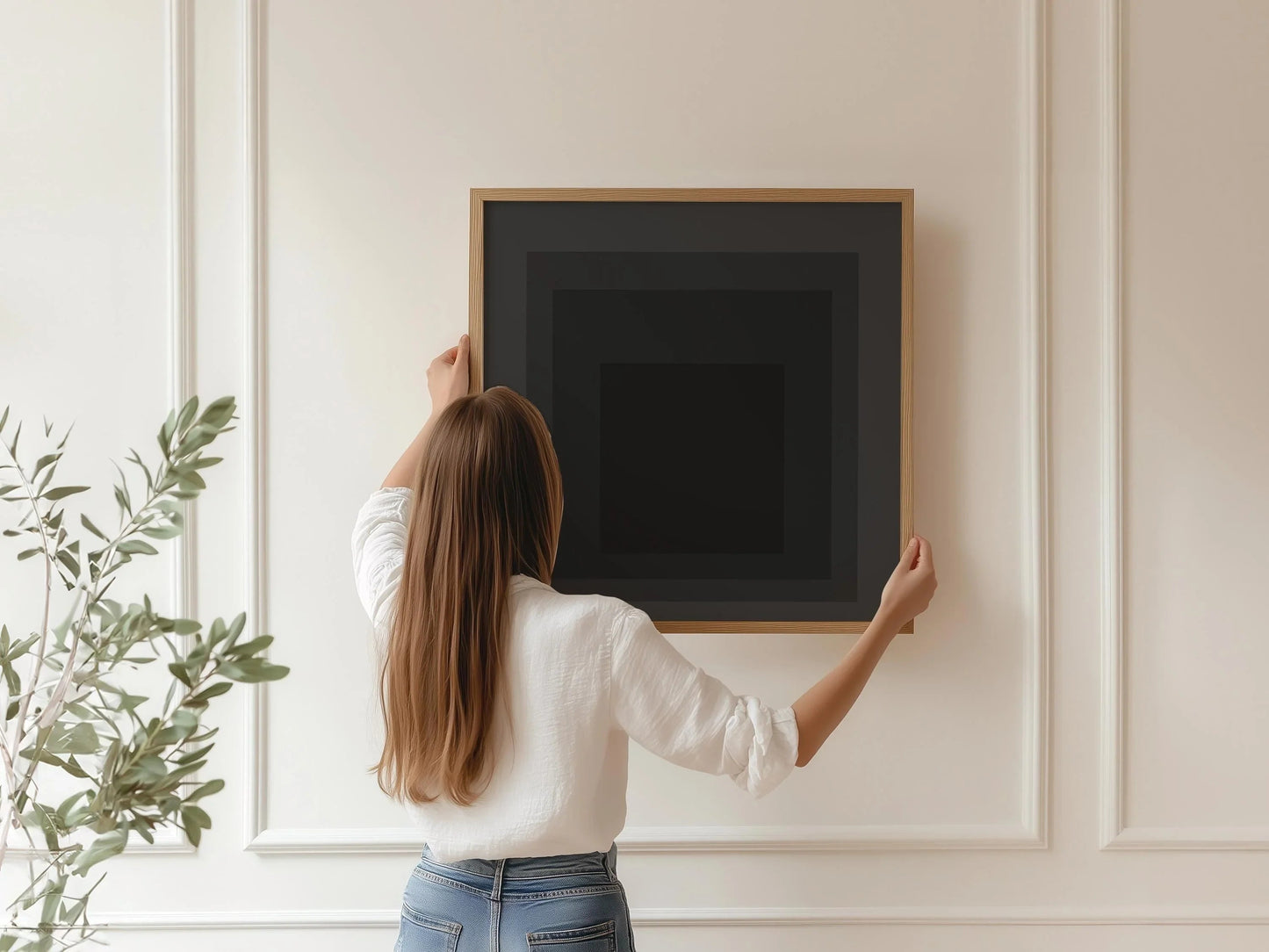 Estampe Giclée « Angel » inspirée de Josef Albers : Art moderne du milieu du siècle, Hommage noir au Carré