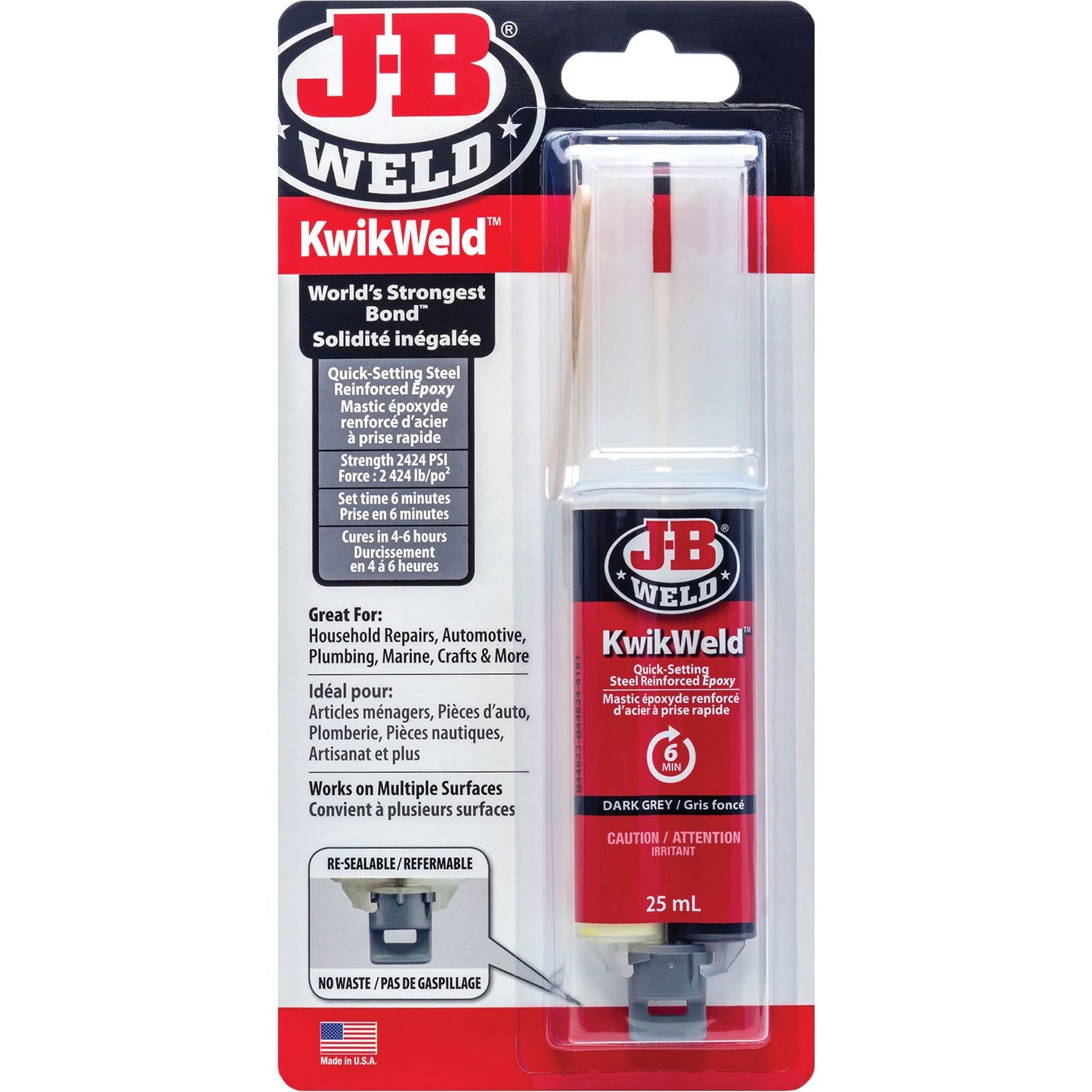KwikWeld Adhesive, 25 ml, Syringe, Two-Part, Grey