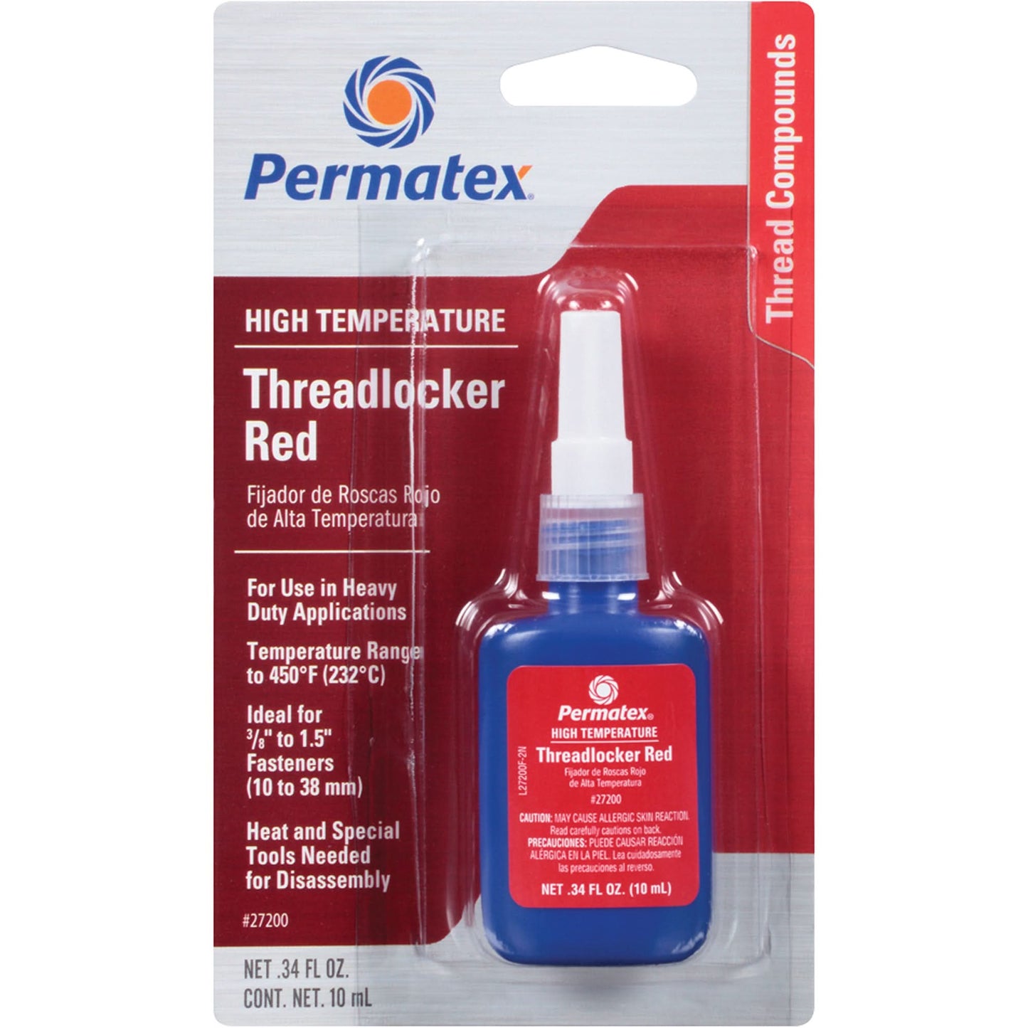 High Temperature Threadlocker, Red, High, 10 ml, Bottle