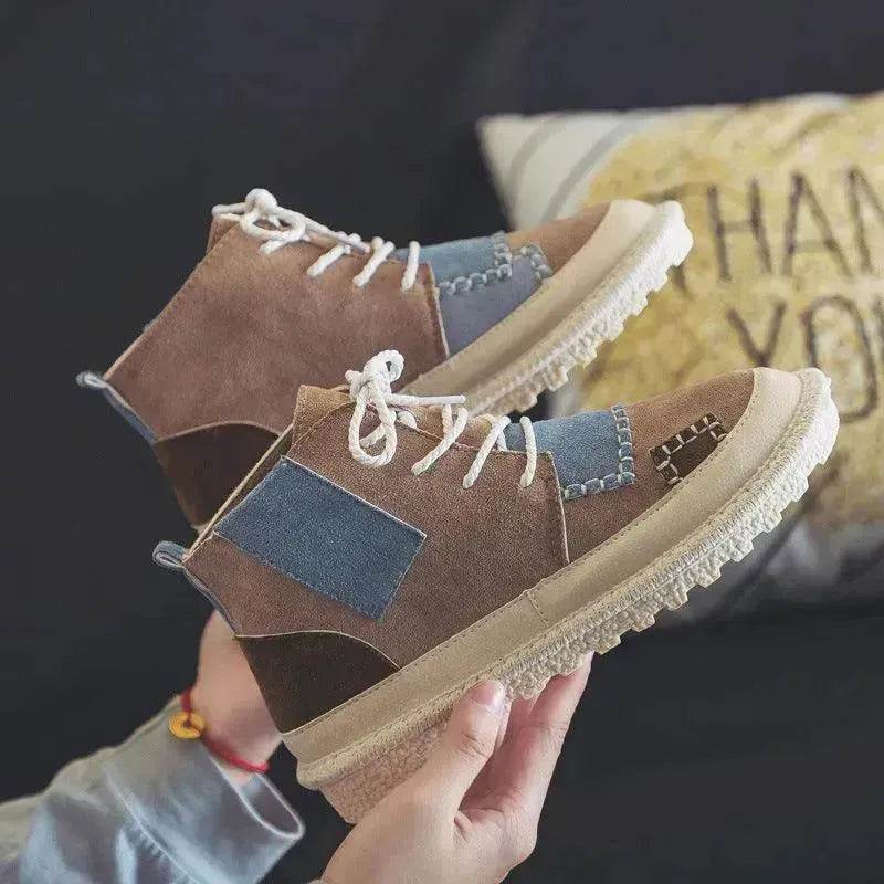 All-match Unisex Canvas Sneakers Shoes Suede Leather High Ankle Sneakers Shoe for Men and Women