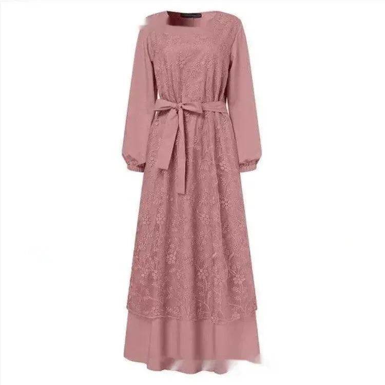 Arab Round Neck Lace Floral Dress
