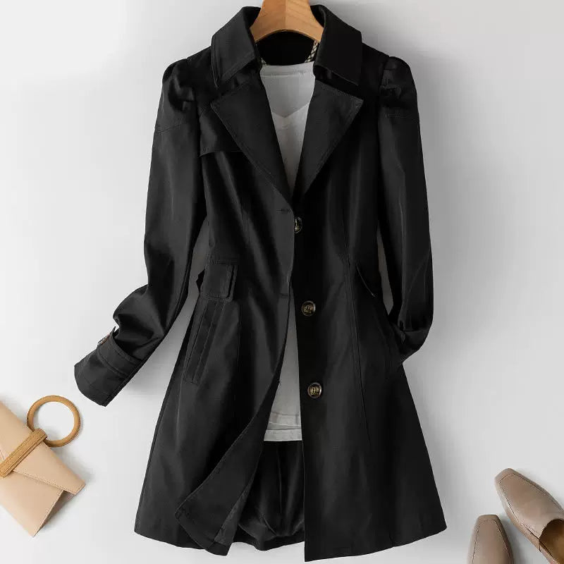 Women's European & American Slim-Fit Mid-Length Windbreaker Jacket