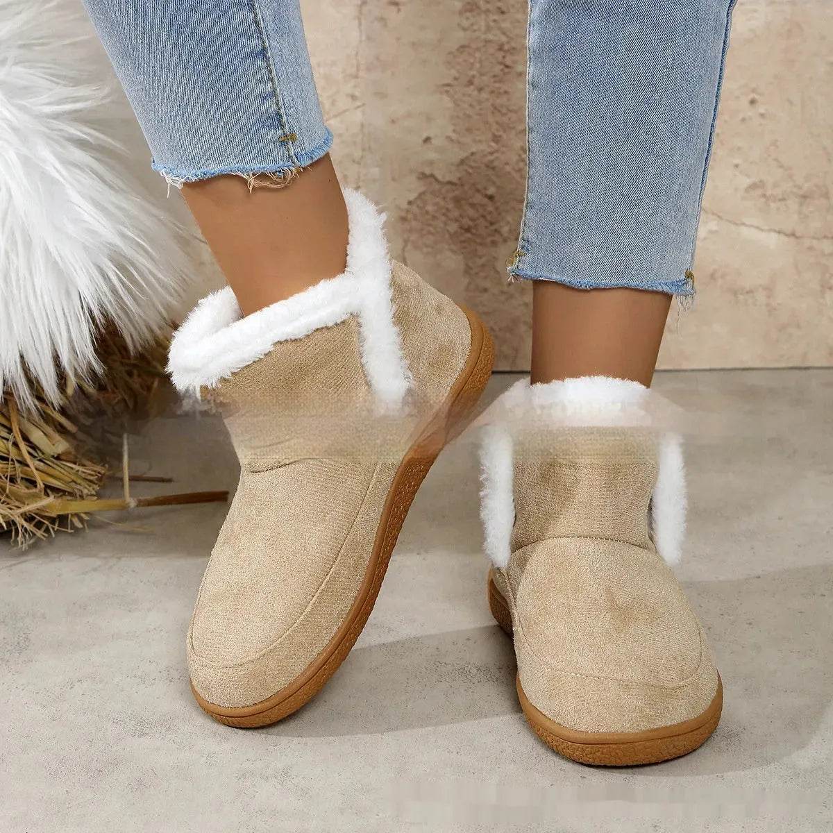 Insulated Cotton-padded Boot Shoes Flat Bottom Solid Color Fleece Lined perfect for winter
