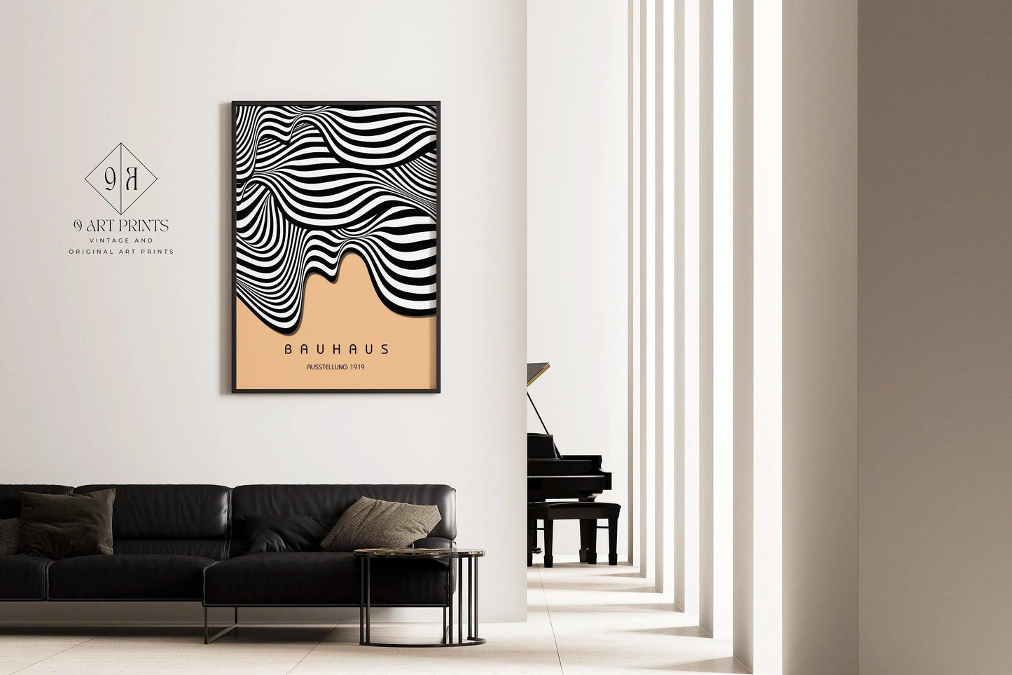 Affiche d'art Bauhaus Waves : Affiche d'exposition moderniste du milieu du siècle