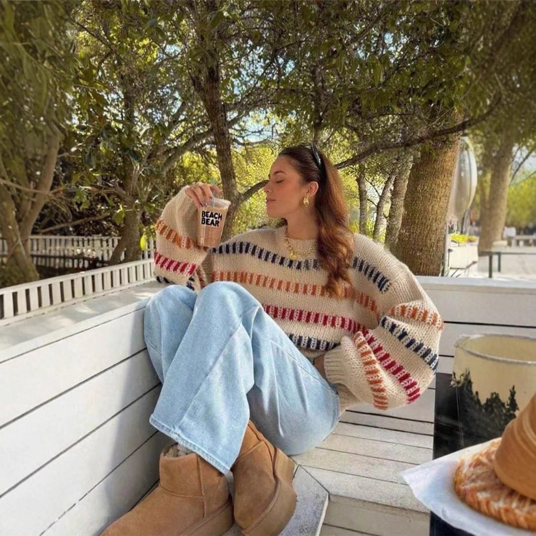 Women’s Retro Loose-Fit Batwing Sleeve Sweater – Casual Oversized Knit Pullover