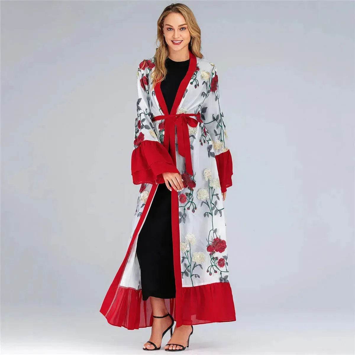 Fashion Floral Open front Abaya Kimono Abaya for Middle Eastern Dubai Turkey Arab Women