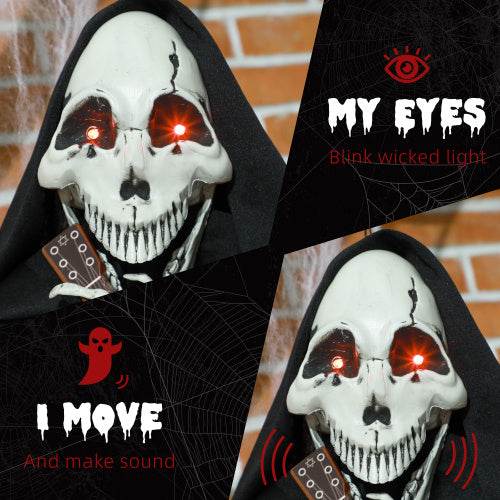 HOMCOM 4.3 Outdoor Halloween Decoration Animatronic Guitar-playing Grim Reaper, Sound And Motion Activated Animated Prop With Light Up Eyes Guitar Music