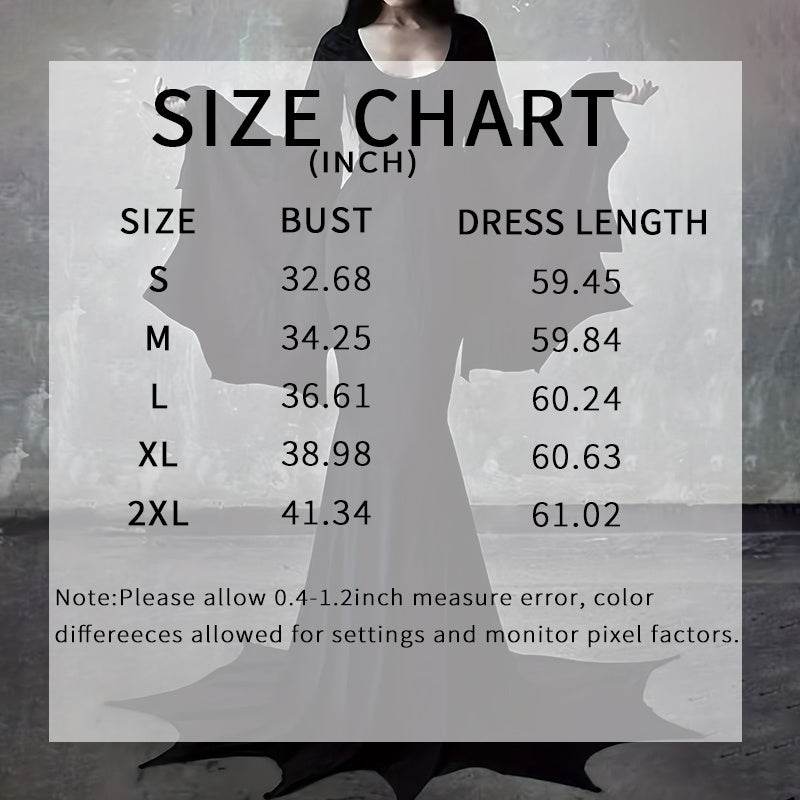 Black Costume Womens Gothic Witch Bat Sleeve Dress Halloween Cosplay Costumes Vintage Carnival Party Outfit