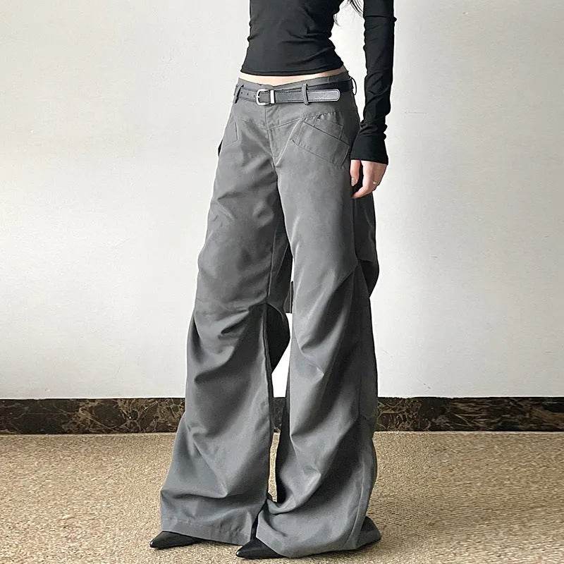 Pantalon large rétro ample taille basse de style européen et américain pour femme
