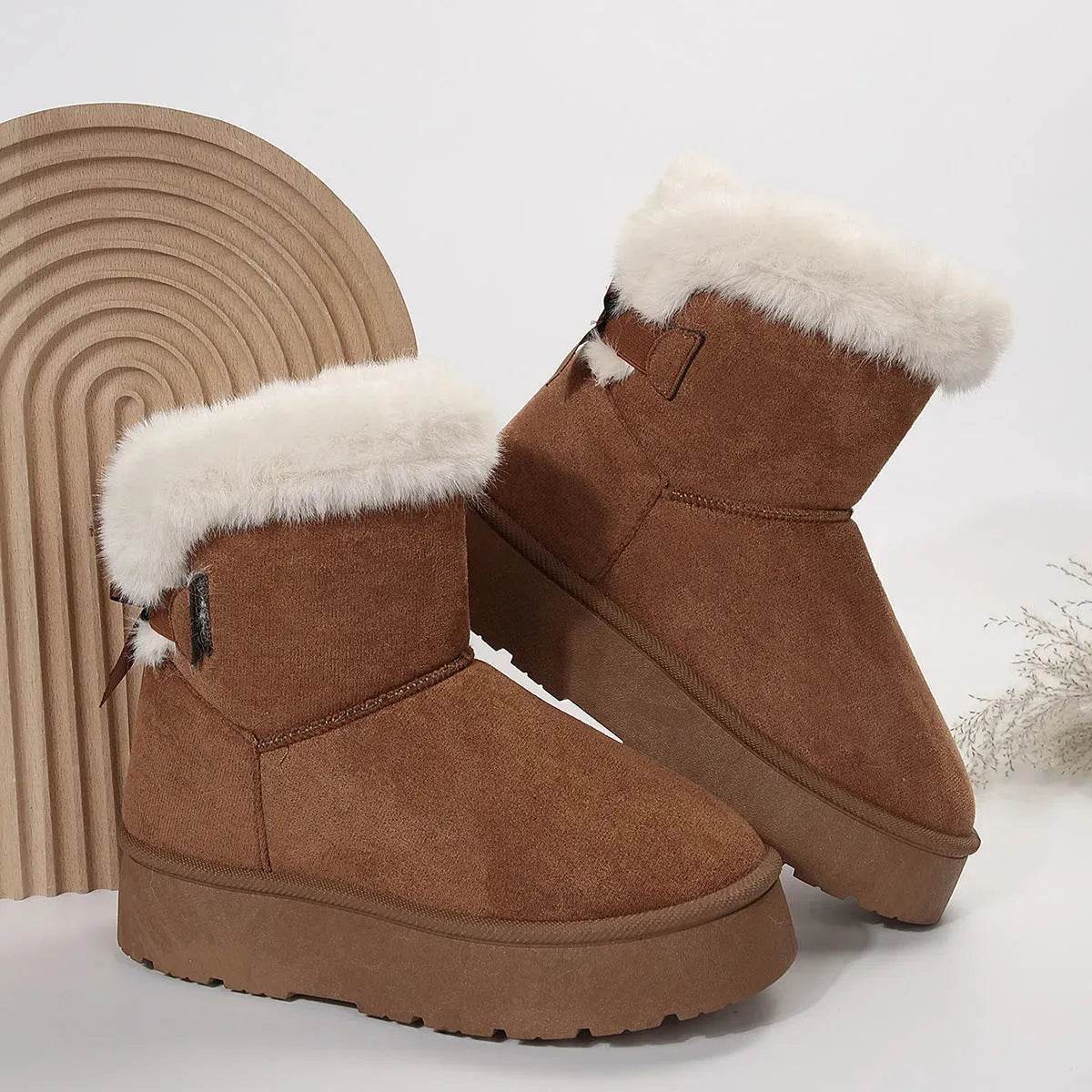 Nouvelles bottes de neige à nœud papillon Hiver Plus velours chaud Bottines à semelle épaisse pour femmes Chaussures en coton simples pour le quotidien
