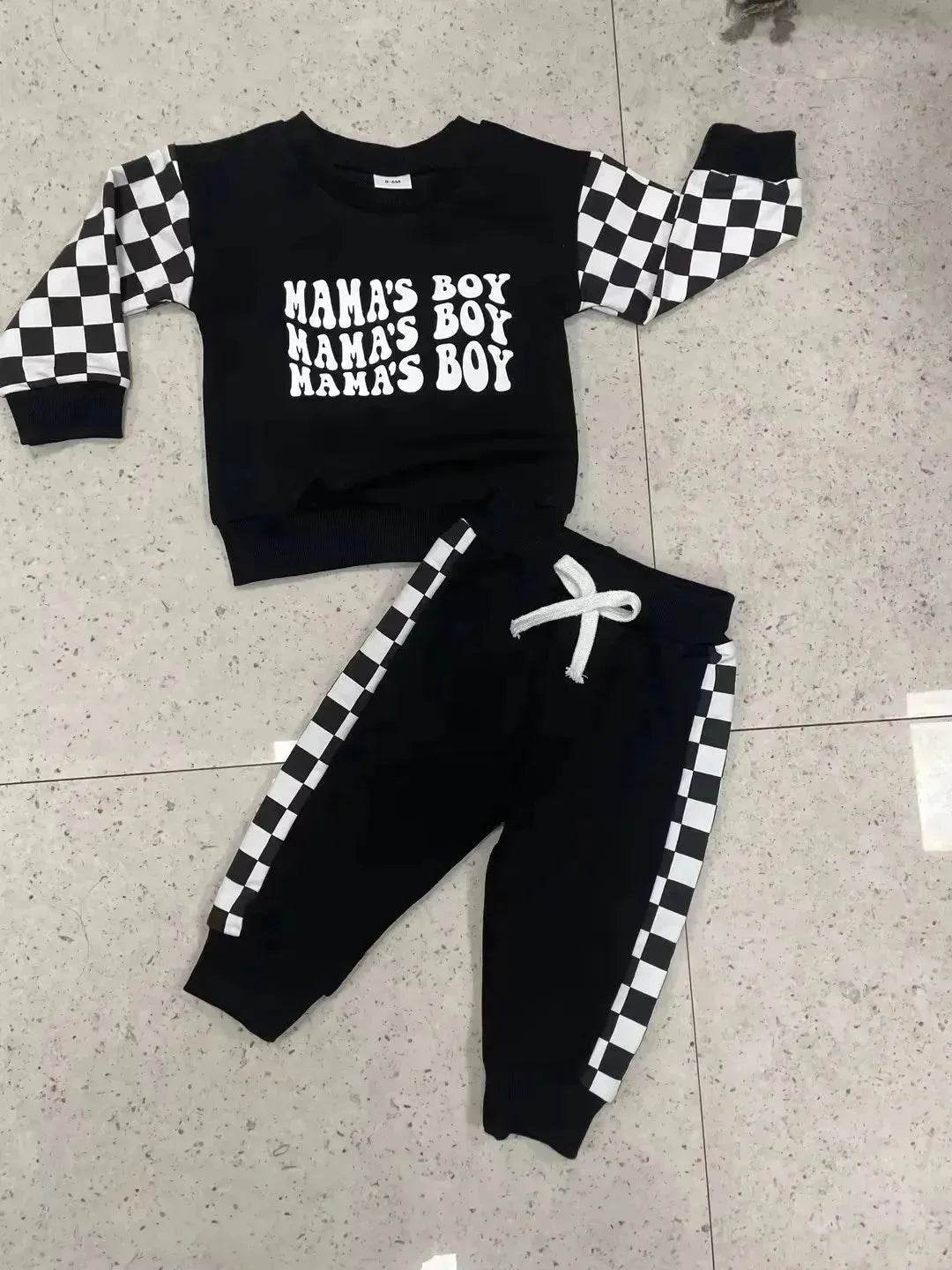 Children Plaid Printed Long-sleeve Sweater Set Casual baby outfit for Boys Baby two piece for boys