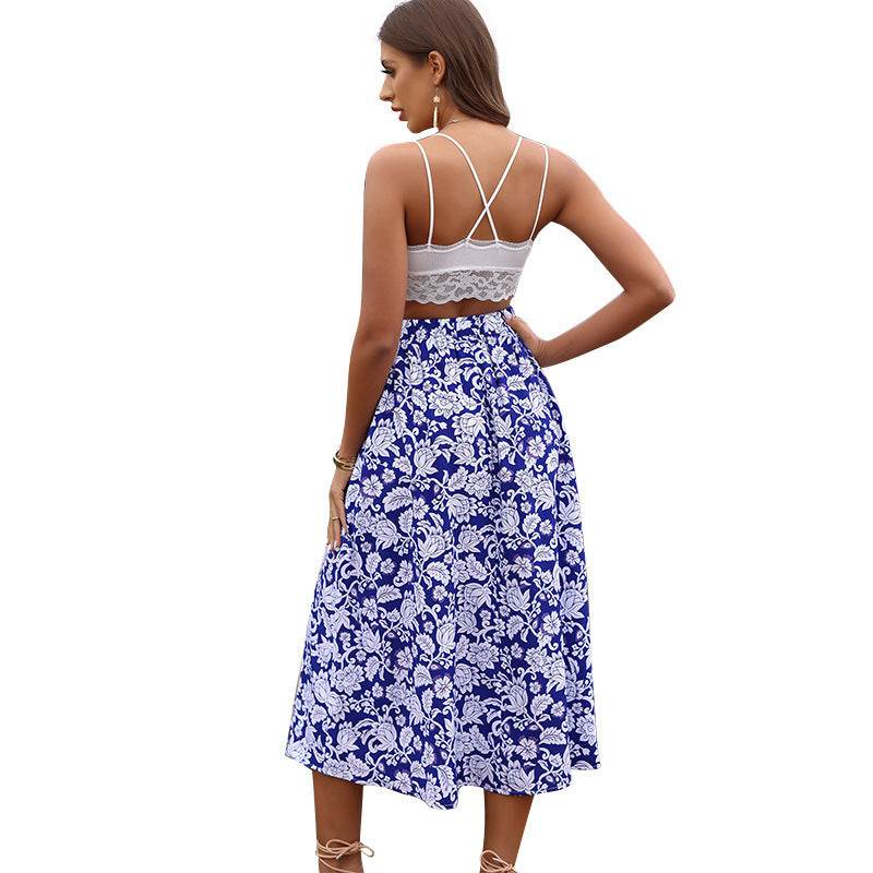 New Spring And Summer High Waist floral Midi Skirt