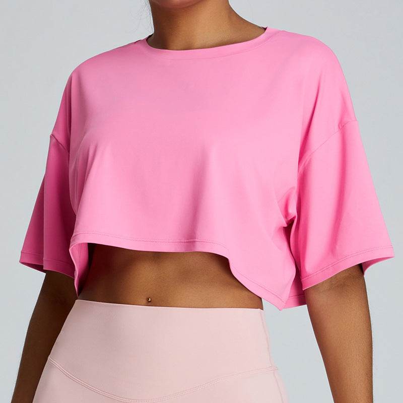 New Summer Breathable Quick-drying Yoga Loose Crop Workout Top Women's Loose Running Leisure All-matching Fitness Top