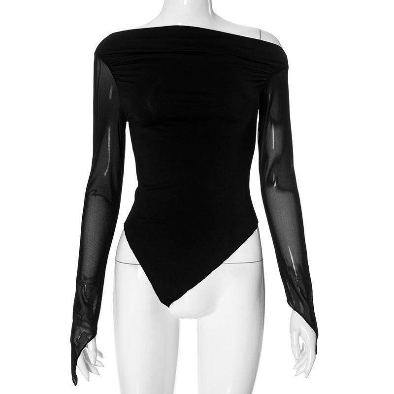 Slant shoulder Micro-transparent Irregular Bodycon top blouse women